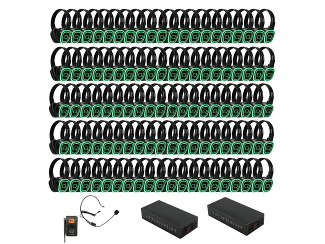 100 Way Silent Disco Bundle With Portable Bluetooth Transmitter & Chargers
