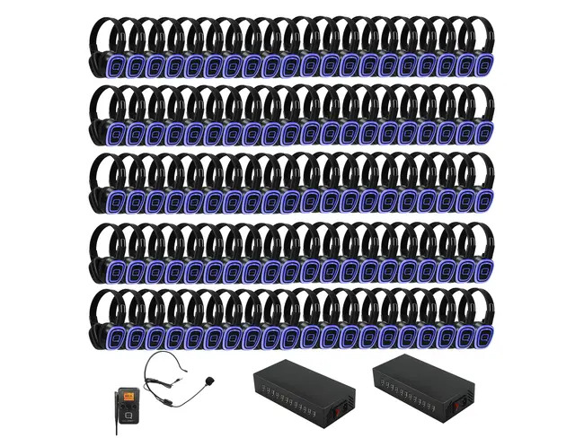 100 Way Silent Disco Bundle With Portable Bluetooth Transmitter & Chargers